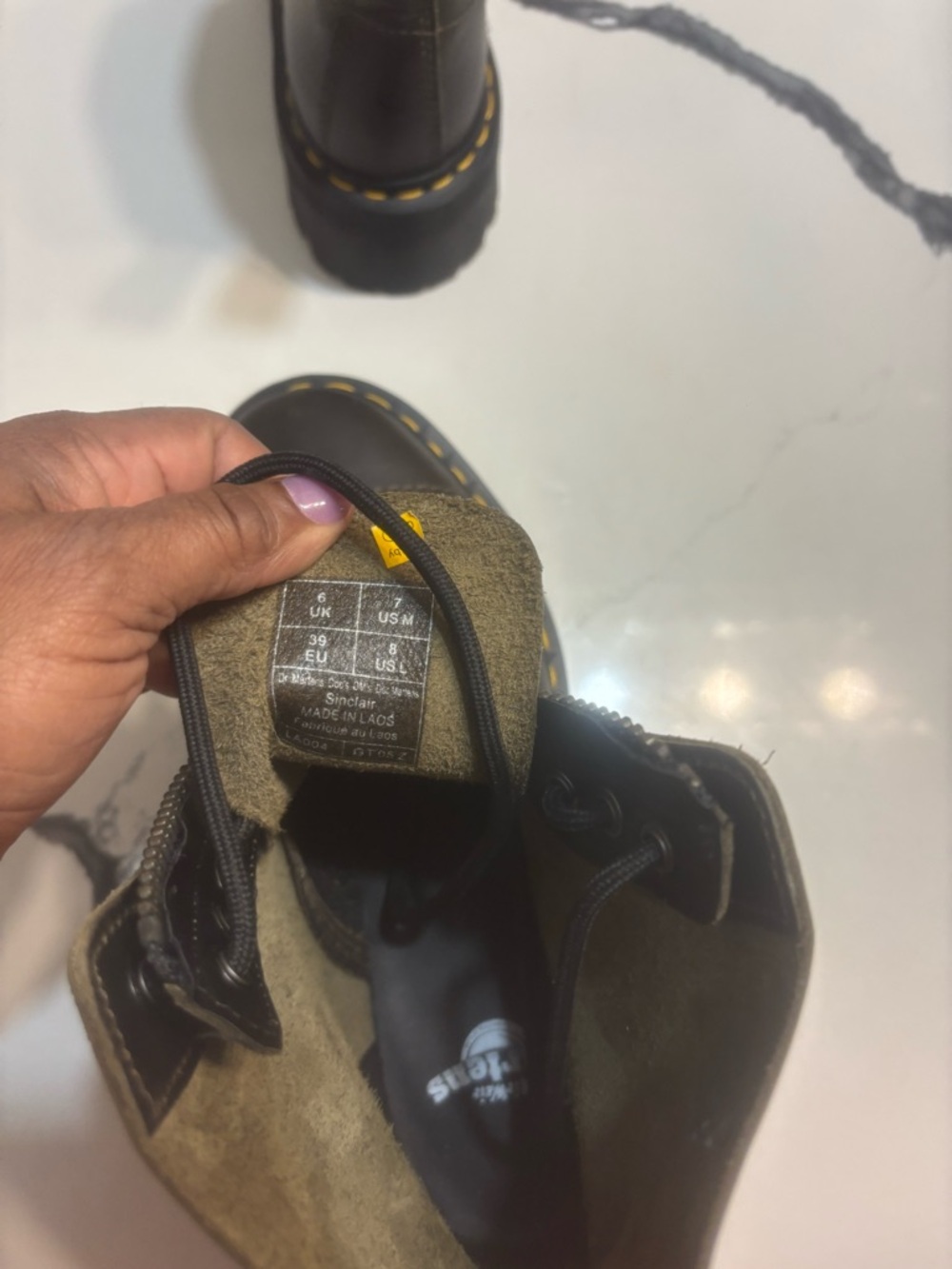 Dr. Martens Black Leather Front-Zip Lace-Up Boots with Yellow Stitching - Picture 7 of 7